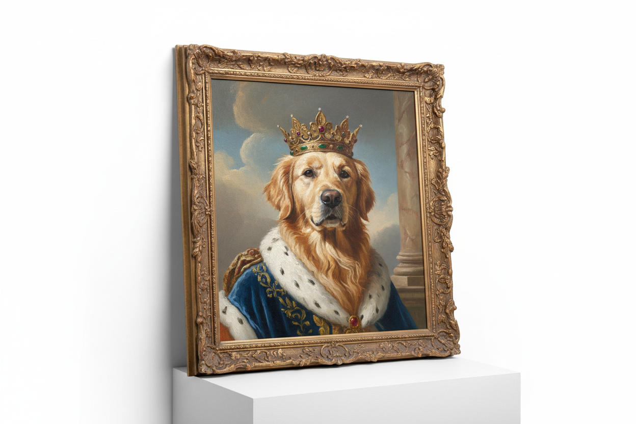 Royal Custom Pet Portrait in Gold Frame