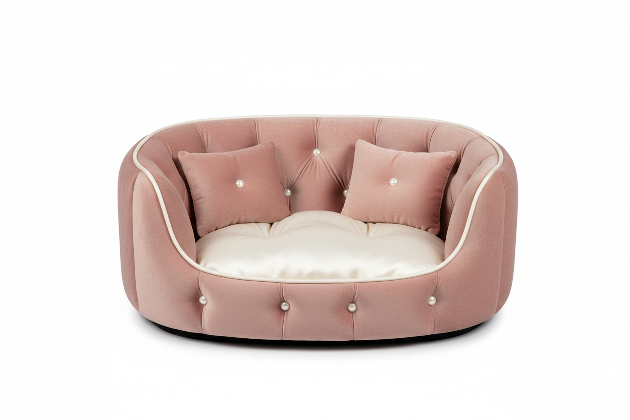 Blush Pink Tufted Velvet Pet Car Seat