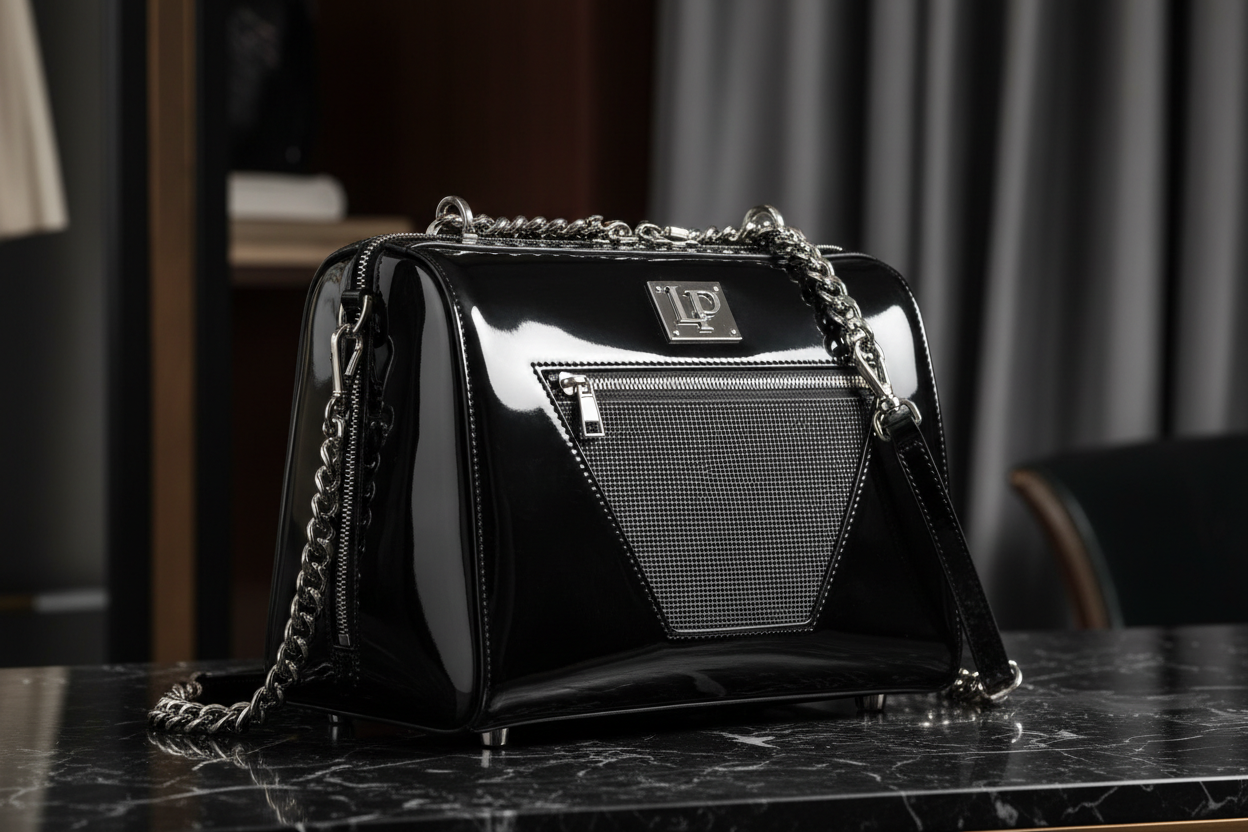 Black Patent Leather Designer Pet Carrier