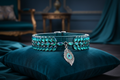 Teal Peacock Crystal Dog Collar