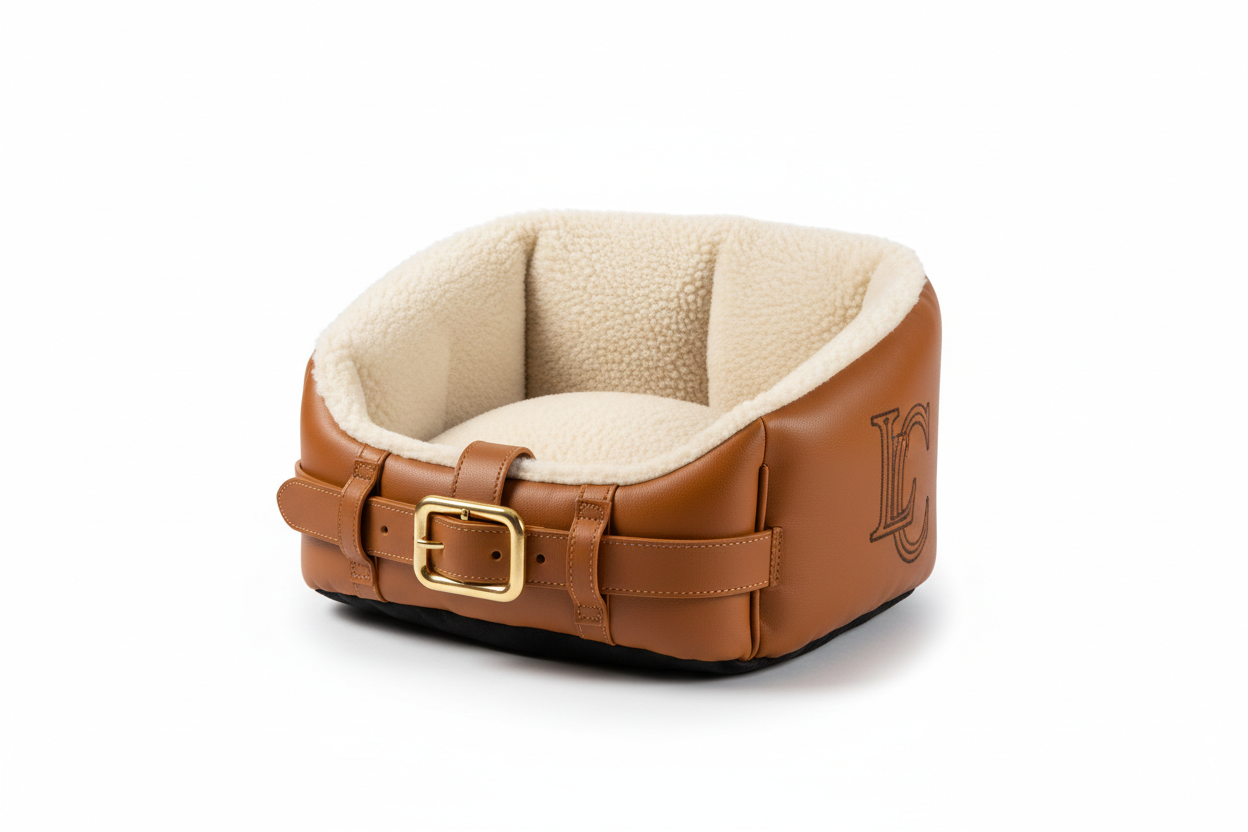 Caramel Leather Monogram Pet Car Seat