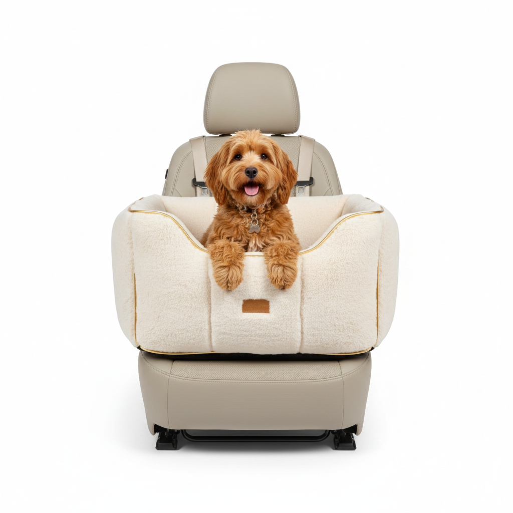 Ivory Faux Fur Pet Car Booster Seat