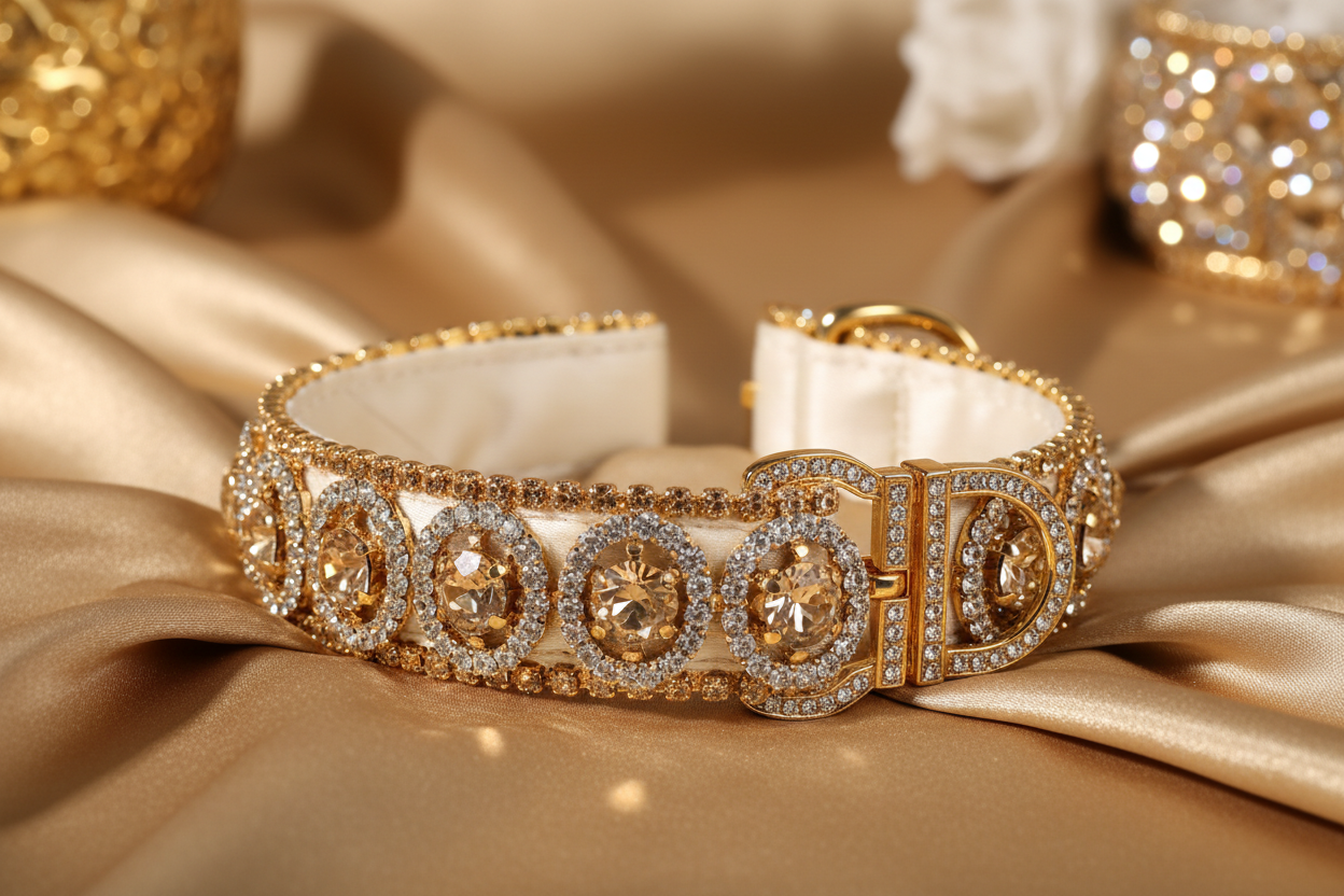 Champagne Diamanté Dog Collar