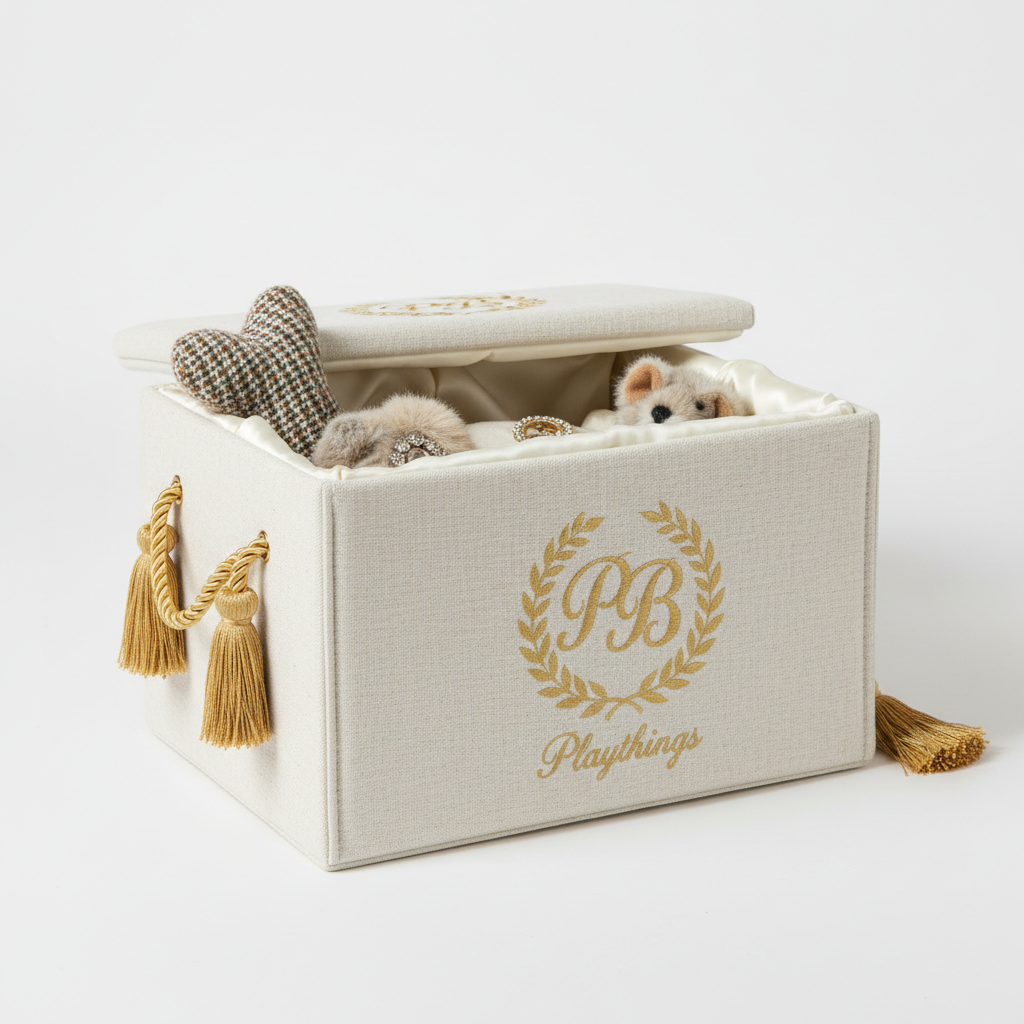 Monogram Linen Pet Toy & Accessory Storage Box