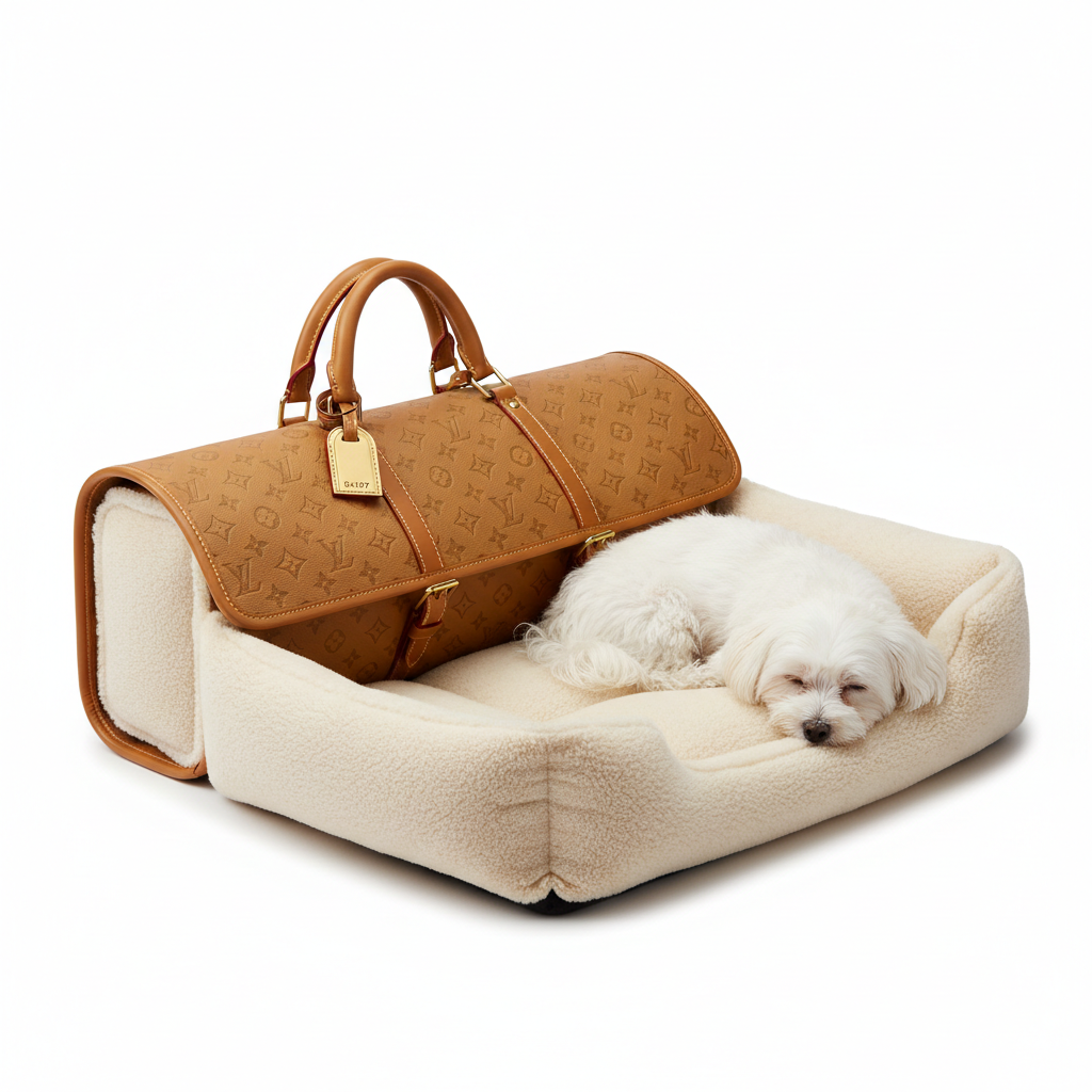 Monogram Leather Foldable Travel Pet Bed