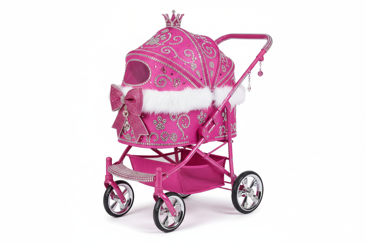 Hot Pink Rhinestone Glam Pet Stroller
