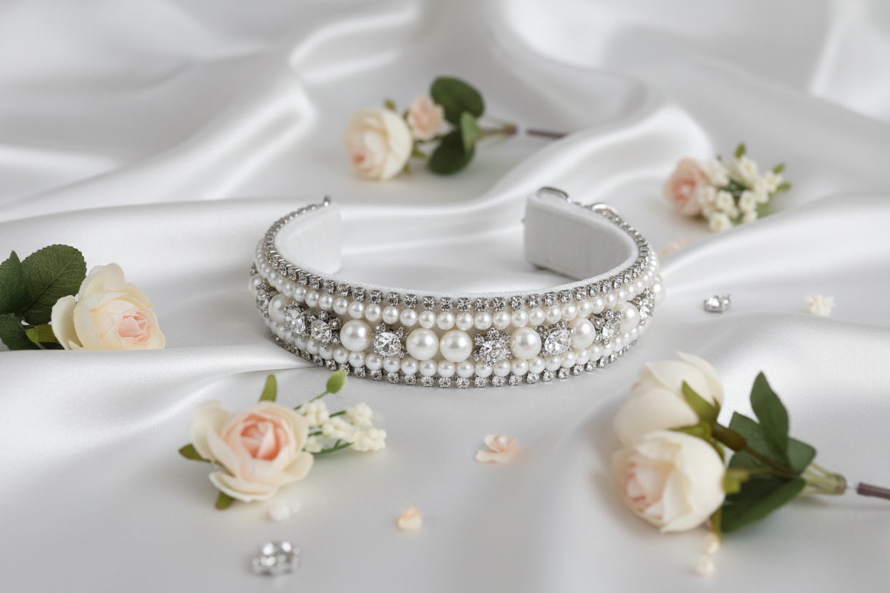 Velvet & Pearl Bridal Dog Collar