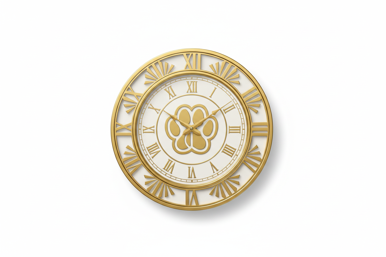 Gold Art Deco Pet Paw Print Wall Clock