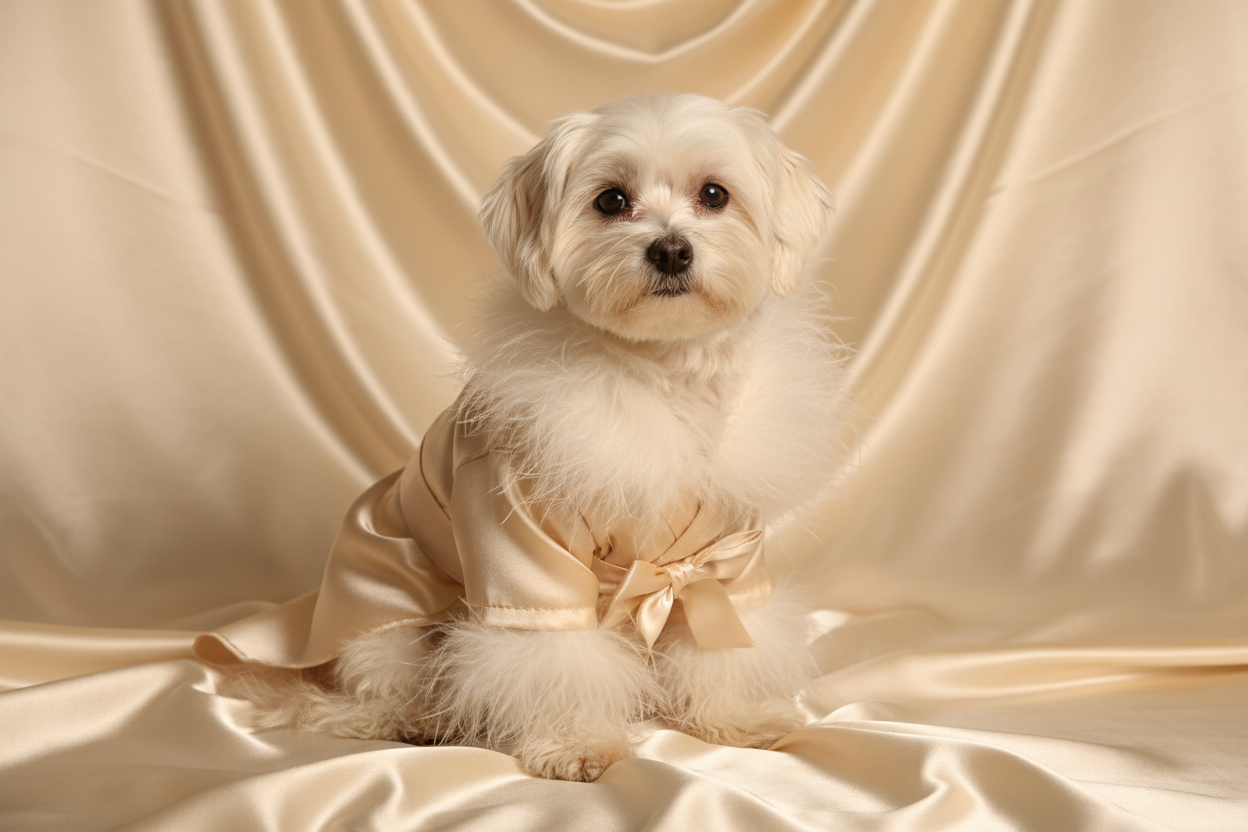 Champagne Feather-Trim Dog Robe