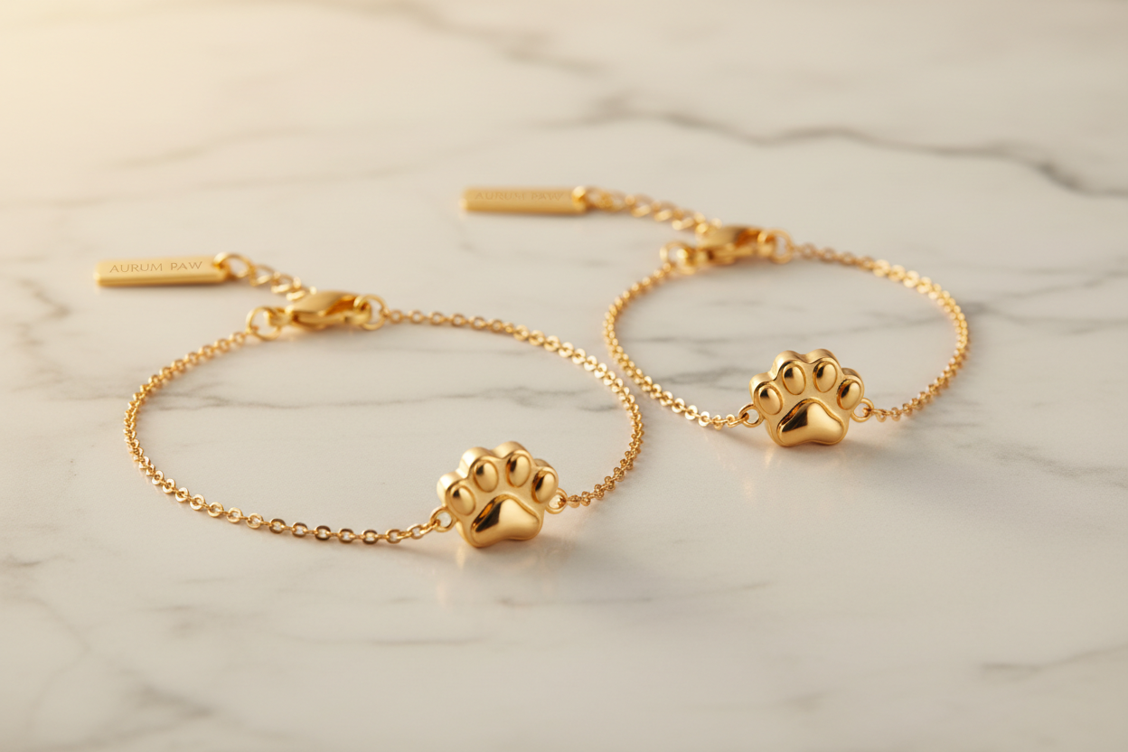 Gold Paw Print Charm Bracelet - Pet & Owner Matching Set