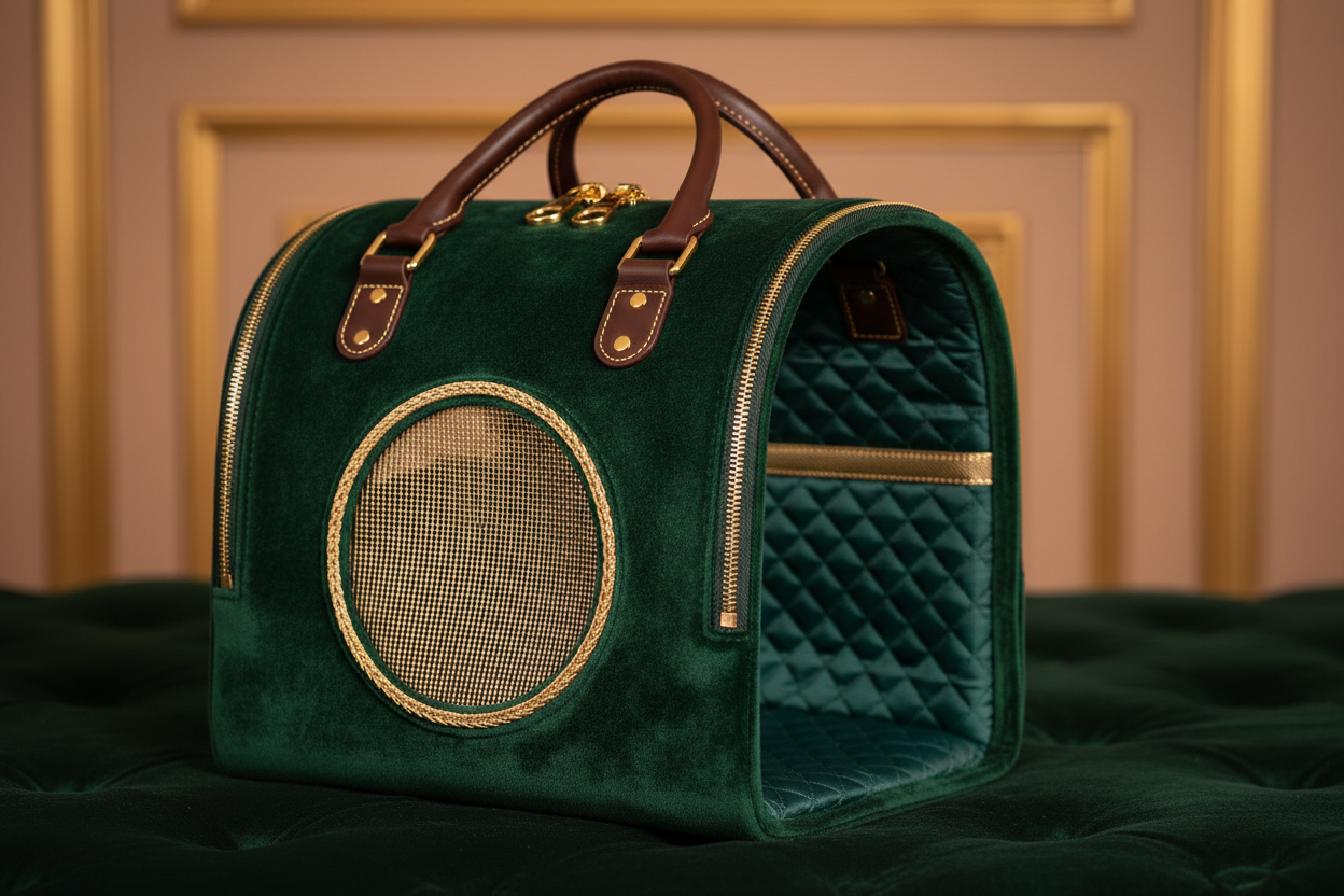 Emerald Green Velvet Pet Carrier