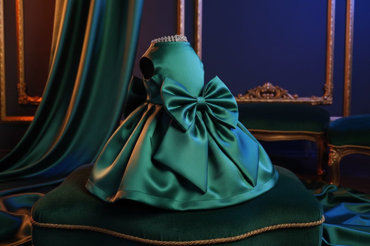 Emerald Satin Bow Dog Dress