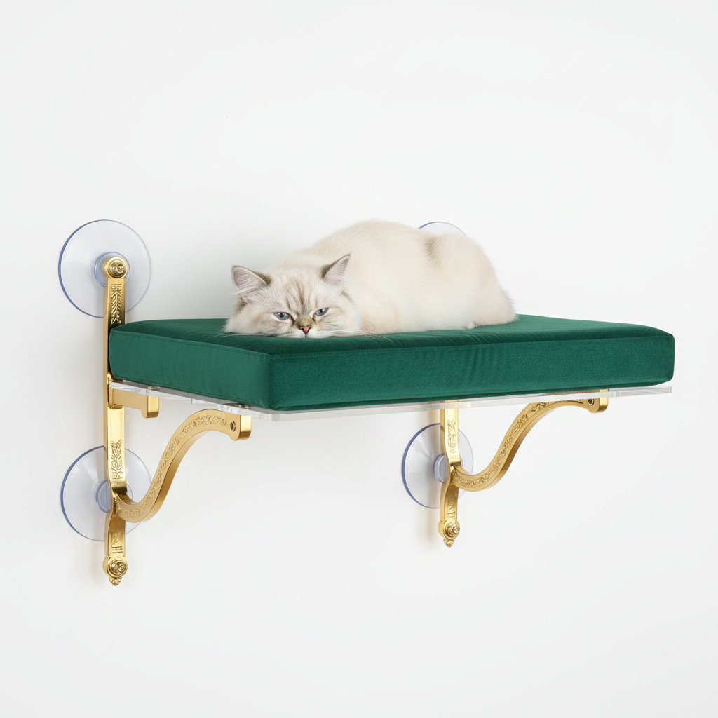 Gold Bracket Velvet Window Perch Pet Seat