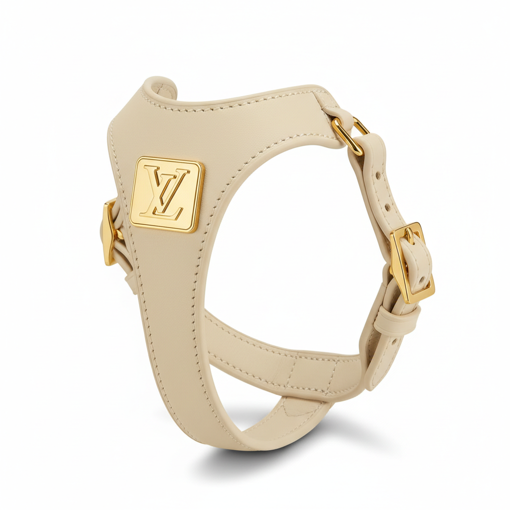 Gold Plate Monogram Leather Pet Harness