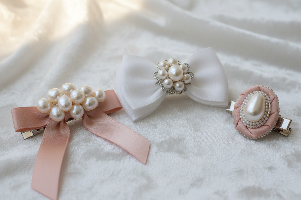 Pearl & Bow Pet Hair Clip Set