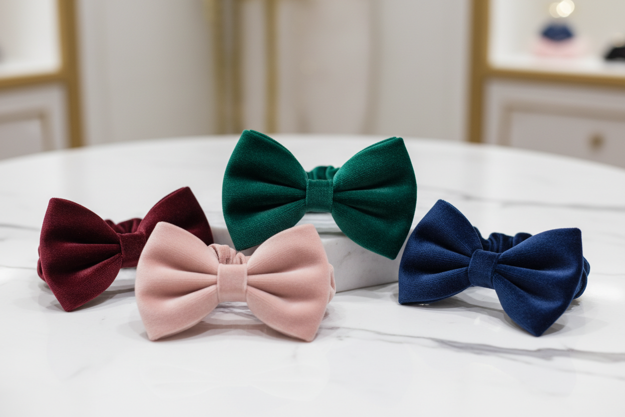 Velvet Scrunchie Collar Bow Set